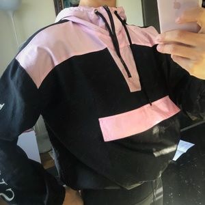 Forever 21 Colorblock Hooded Anorak , Pink/Black